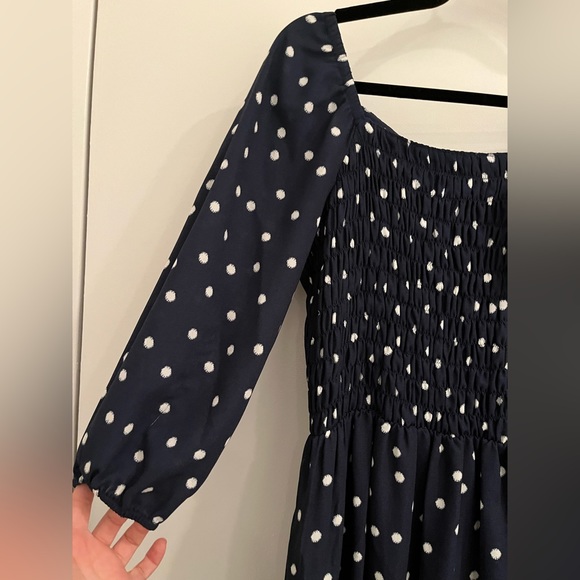 Maison Tara blue polka dot smocked midi dress Size 10 - Picture 2 of 11